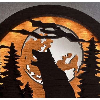 Li-Go 23574/DUB2 - stmievateľná LED stolná dekorácia LED/12W/230V 20x22 cm dub/Vlk a mesiac