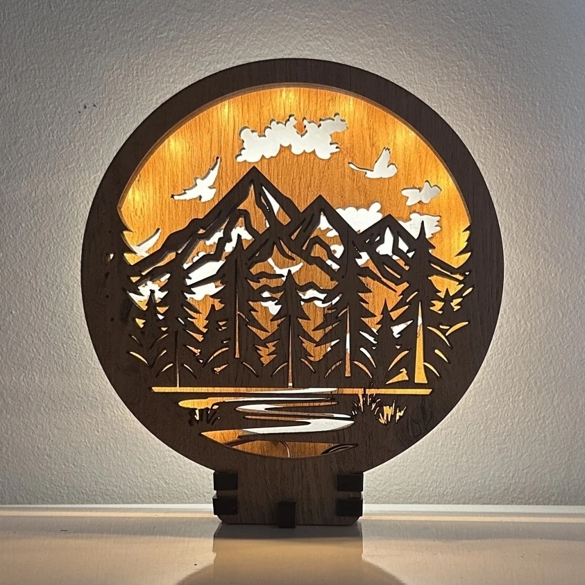 Li-Go 23583/DUB2 - LED stmievateľná stolová dekorácia LED/12W/230V 20x22 cm dub/Hory a les