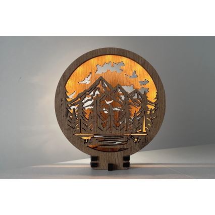 Li-Go 23583/DUB2 - LED stmievateľná stolová dekorácia LED/12W/230V 20x22 cm dub/Hory a les