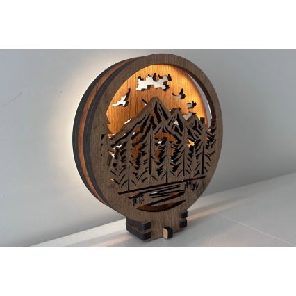 Li-Go 23583/DUB2 - LED stmievateľná stolová dekorácia LED/12W/230V 20x22 cm dub/Hory a les