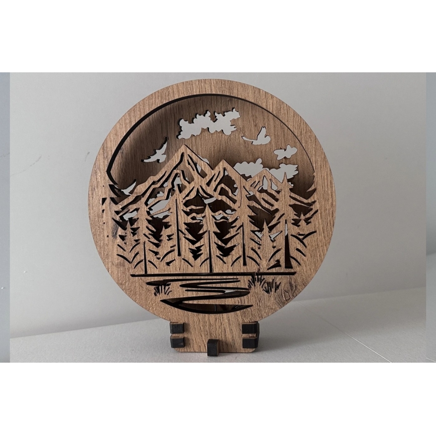 Li-Go 23583/DUB2 - LED stmievateľná stolová dekorácia LED/12W/230V 20x22 cm dub/Hory a les