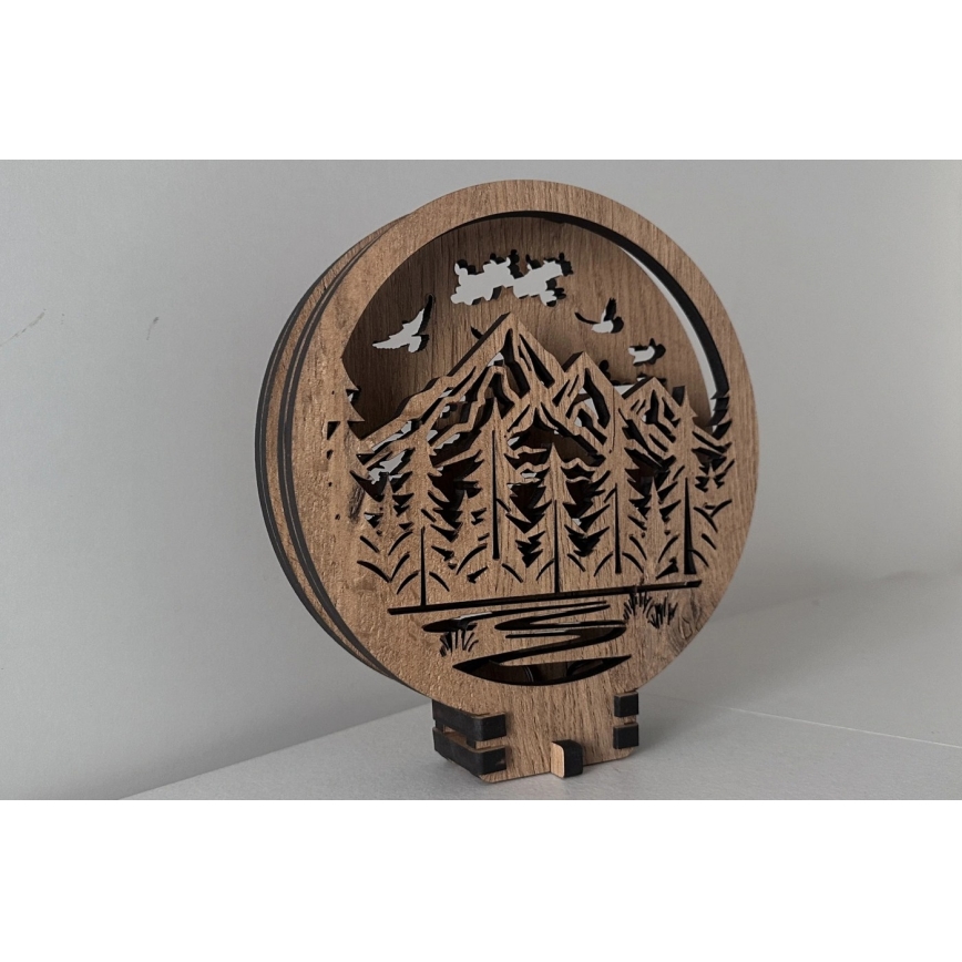 Li-Go 23583/DUB2 - LED stmievateľná stolová dekorácia LED/12W/230V 20x22 cm dub/Hory a les