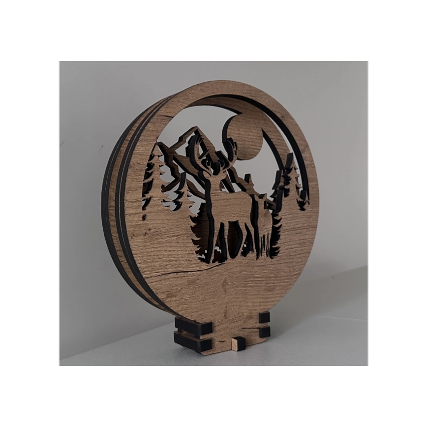 Li-Go 23592/DUB2 - LED stmievateľná stolová dekorácia LED/12W/230V 20x22 cm dub/jeleň a laň