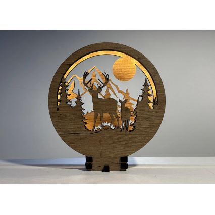 Li-Go 23592/DUB2 - LED Stmievateľná stolová dekorácia LED/12W/230V 20x22 cm dub/Jeleň a laň