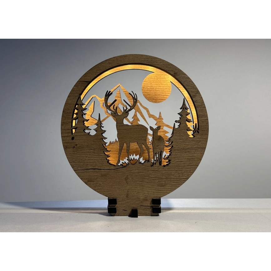 Li-Go 23592/DUB2 - LED Stmievateľná stolová dekorácia LED/12W/230V 20x22 cm dub/Jeleň a laň