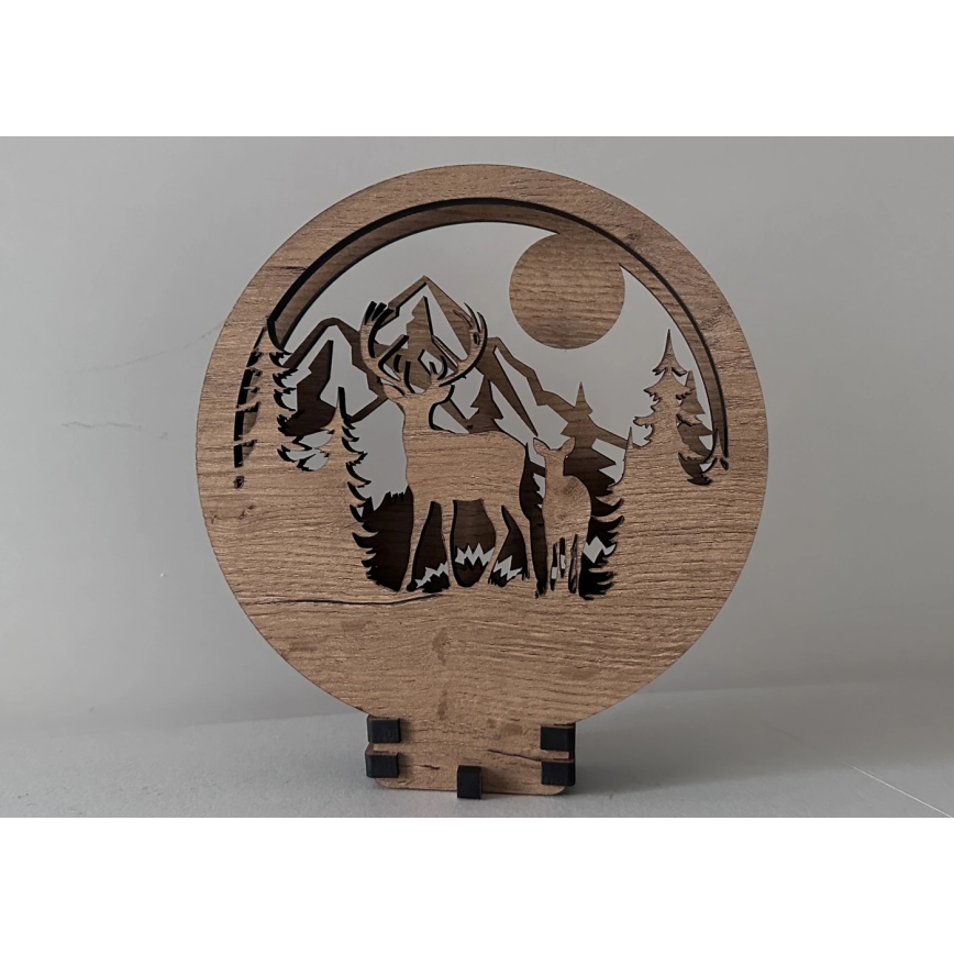 Li-Go 23592/DUB2 - LED Stmievateľná stolová dekorácia LED/12W/230V 20x22 cm dub/Jeleň a laň