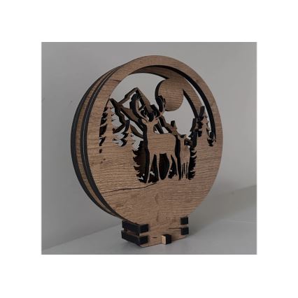 Li-Go 23592/DUB2 - LED Stmievateľná stolová dekorácia LED/12W/230V 20x22 cm dub/Jeleň a laň