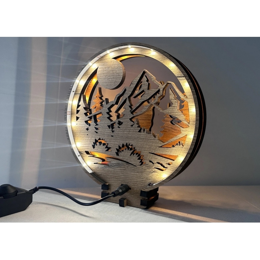 Li-Go 23592/DUB2 - LED Stmievateľná stolová dekorácia LED/12W/230V 20x22 cm dub/Jeleň a laň