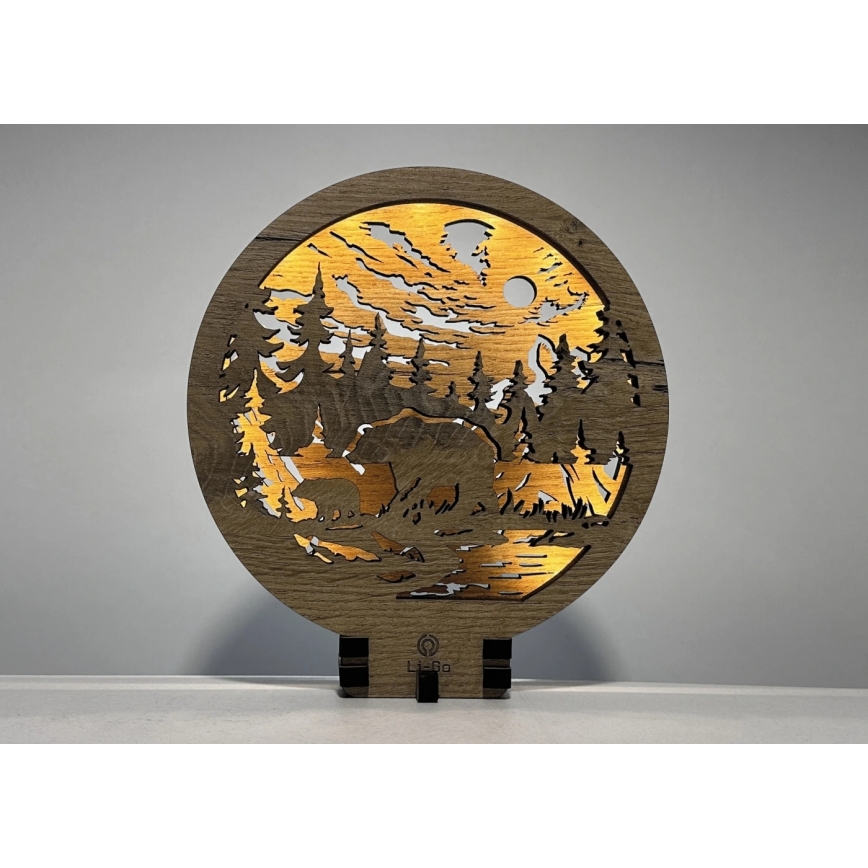 Li-Go 23595/DUB2 - LED stmievateľná stolová dekorácia LED/12W/230V 20x22 cm dub/Medvede