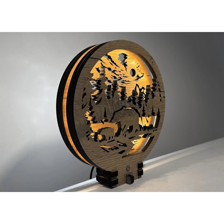 Li-Go 23595/DUB2 - LED stmievateľná stolová dekorácia LED/12W/230V 20x22 cm dub/Medvede