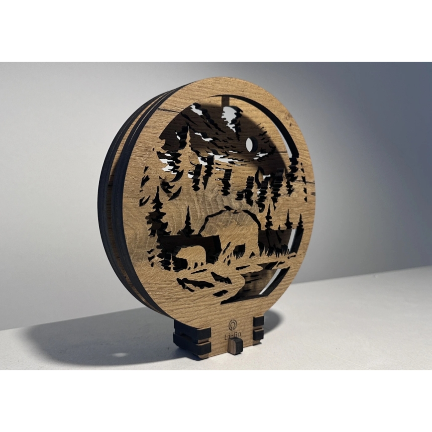 Li-Go 23595/DUB2 - Stmievateľná LED stolová dekorácia LED/12W/230V 20x22 cm dub/Medvede