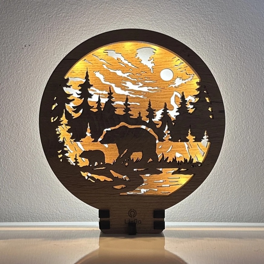 Li-Go 23595/DUB2 - Stmievateľná LED stolová dekorácia LED/12W/230V 20x22 cm dub/Medvede