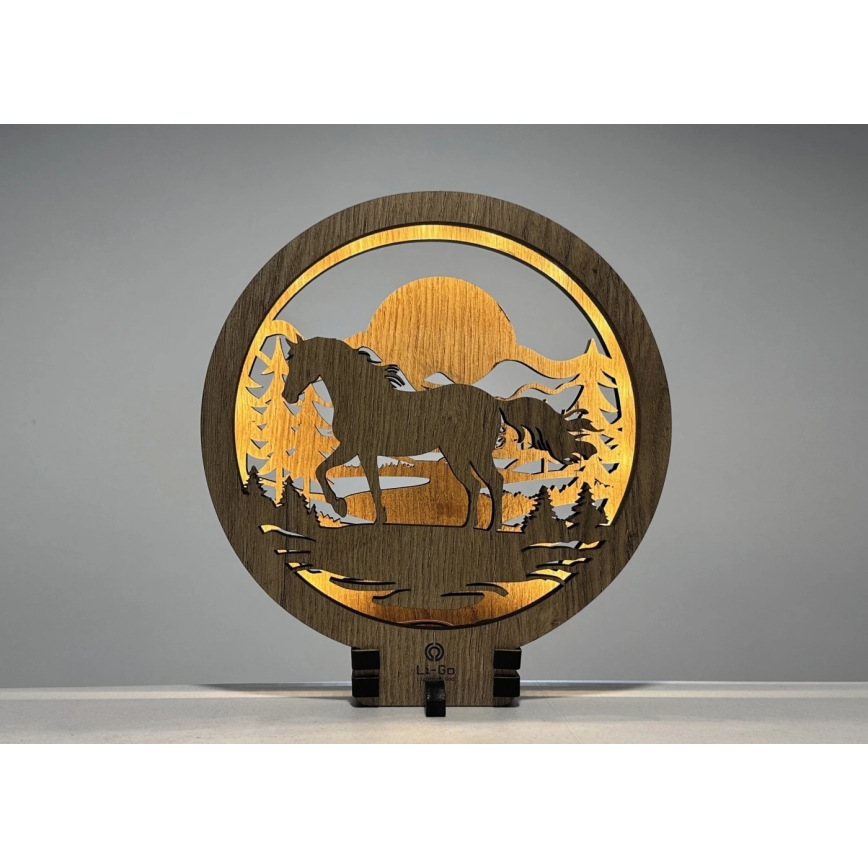 Li-Go 23598/DUB2 - LED Stmievateľná stolná dekorácia LED/12W/230V 20x22 cm dub/Kôň