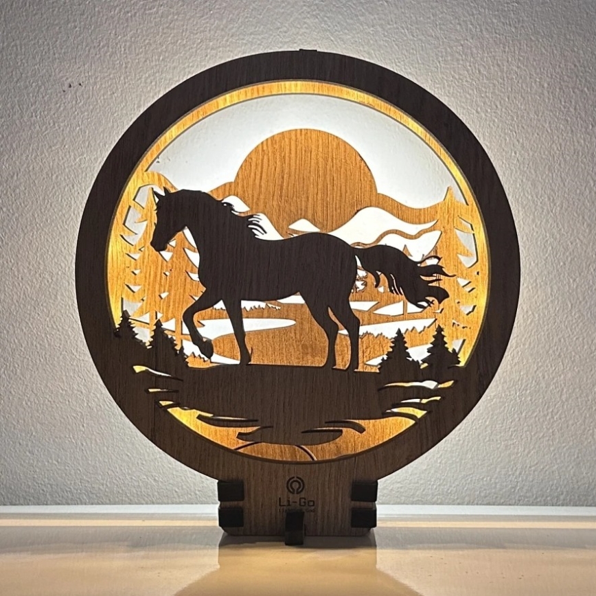 Li-Go 23598/DUB2 - LED Stmievateľná stolná dekorácia LED/12W/230V 20x22 cm dub/Kôň