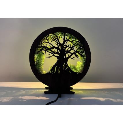 Li-Go 23604/DUB2 - Stmievateľná LED stolová dekorácia LED/12W/230V 20x22 cm dub/mach a strom