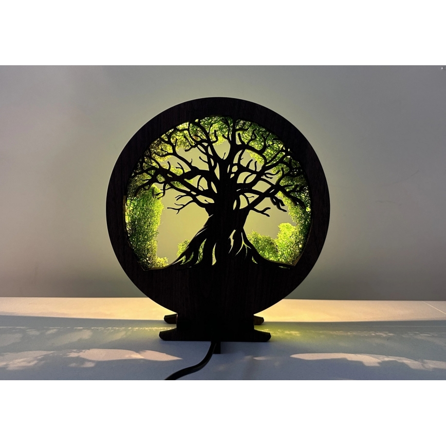 Li-Go 23604/DUB2 - Stmievateľná LED stolová dekorácia LED/12W/230V 20x22 cm dub/mach a strom