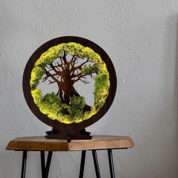 Li-Go 23604/DUB2 - LED stmievateľná stolová dekorácia LED/12W/230V 20x22 cm dub/mach a strom