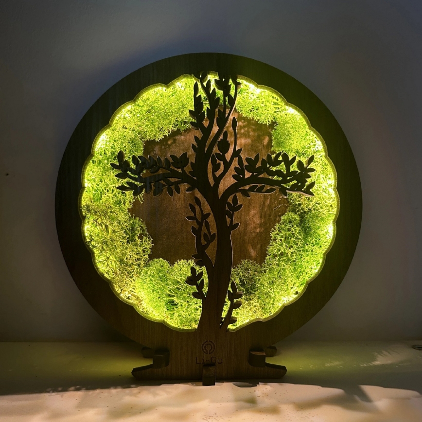 Li-Go 23622/DUB2 - stmievateľná LED stolná dekorácia LED/12W/230V 20x22 cm dub/Kríž v machu