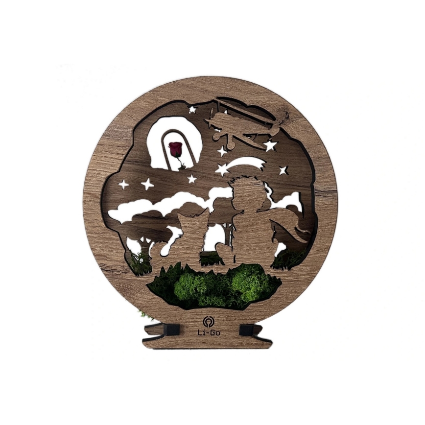 Li-Go 23634/DUB2 - LED stmievateľná stolová dekorácia LED/12W/230V 20x22 cm dub/Malý princ s ružou