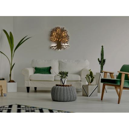 Li-Go 23673/DUB2 - LED stmievateľná nástenná dekorácia LED/10W/5V 20000 mAh 45x55 cm dub + diaľkové ovládanie