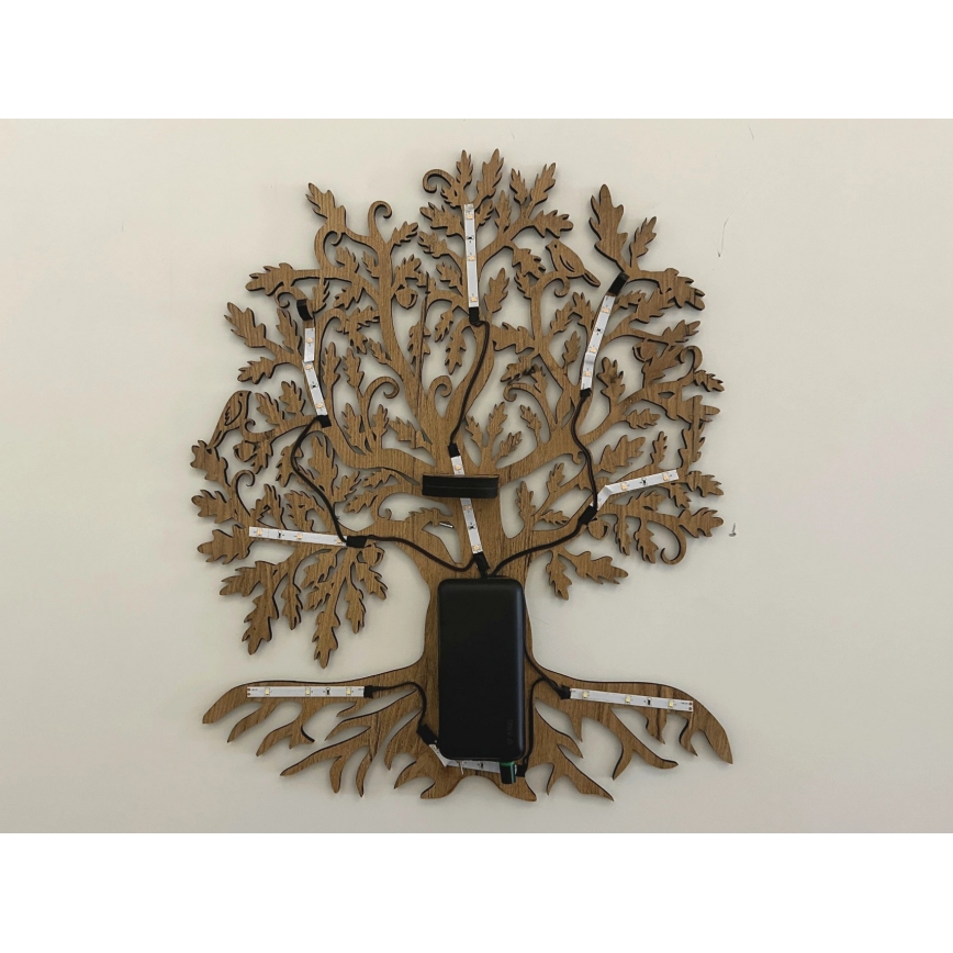 Li-Go 23673/DUB2 - LED stmievateľná nástenná dekorácia LED/10W/5V 20000 mAh 45x55 cm dub + diaľkové ovládanie