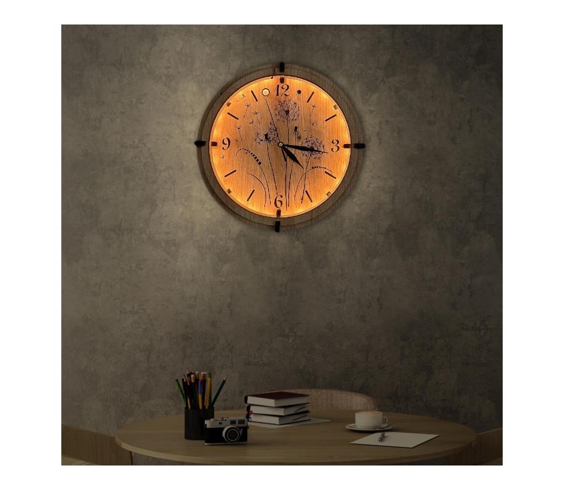 Li-Go 23688/DUB2 - LED hodiny s pohybovým senzorom, LED/1×AA, Ø 32 cm, dub 23688/DUB2