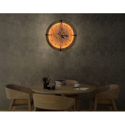 Li-Go 23688/DUB2 - LED stmievateľné hodiny s pohybovým senzorom LED/5V 20000 mAh + 1xAA pr. 32 cm dub/Púpava