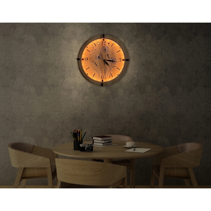 Li-Go 23688/DUB2 - LED stmievateľné hodiny s pohybovým senzorom LED/5V 20000 mAh + 1xAA pr. 32 cm dub/Púpava