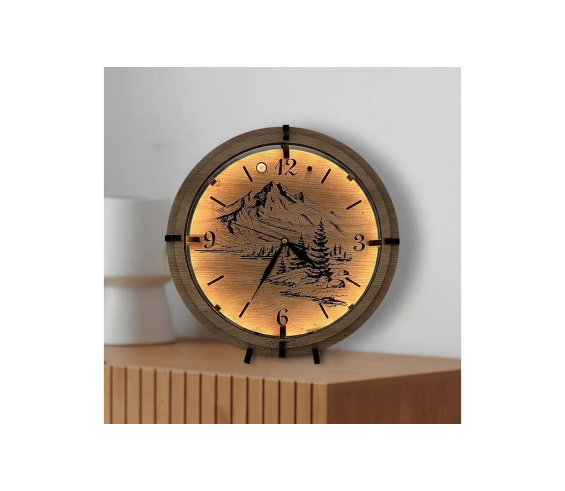 Li-Go 23697/DUB/BAT2 - LED stmievateľné hodiny so snímačom LED/1xAA, priemer 32 cm, dub 23697/DUB/BAT2