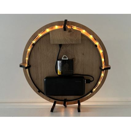 Li-Go 23712/DUB/BAT2 - LED stmievateľné hodiny s pohybovým senzorom LED/10W/5V 20000 mAh + 1xAA priemer 32 cm dub/Malý princ