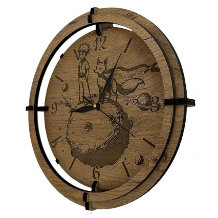 Li-Go 23712/DUB/BAT2 - LED stmievateľné hodiny s pohybovým senzorom LED/10W/5V 20000 mAh + 1xAA priemer 32 cm dub/Malý princ