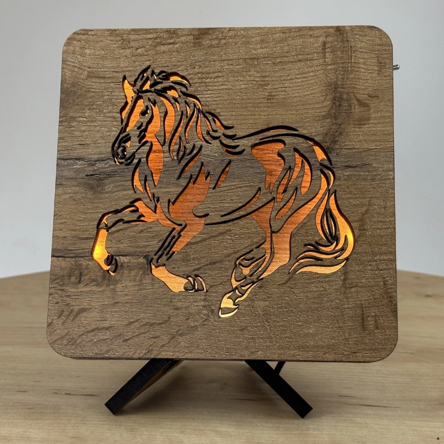 Li-Go 4070/DUB2 - LED Stolná dekorácia LED/12W/230V 19x19 cm dub/kôň