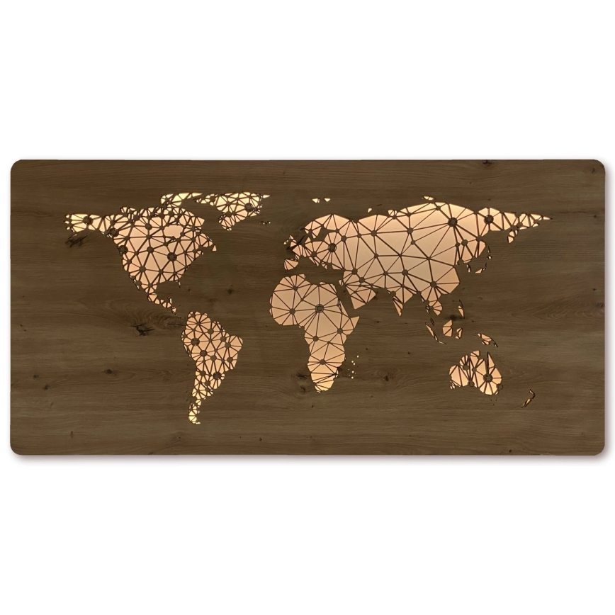 Li-Go 4457/A/4 - LED Stmievateľná nástenná dekorácia LED/10W/5V 30000 mAh 120x60 cm dub/Mapa sveta