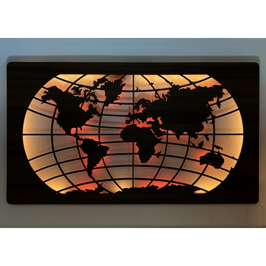Li-Go 4709/DUB2 - LED RGBW stmievateľná nástenná dekorácia LED/24W/230V 125x74 cm dub/Mapa sveta rovnobežky + diaľkové ovládanie