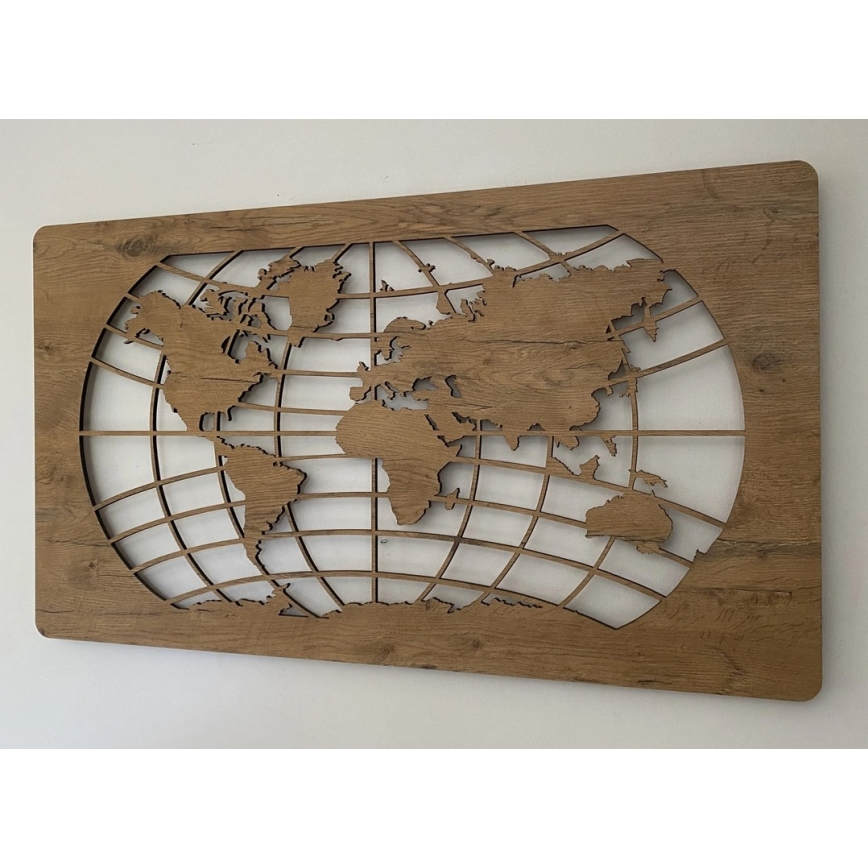 Li-Go 4868/DUB2 - Stmievateľná LED nástenná dekorácia LED/24W/230V 110x60 cm dub/Mapa sveta rovnobežky