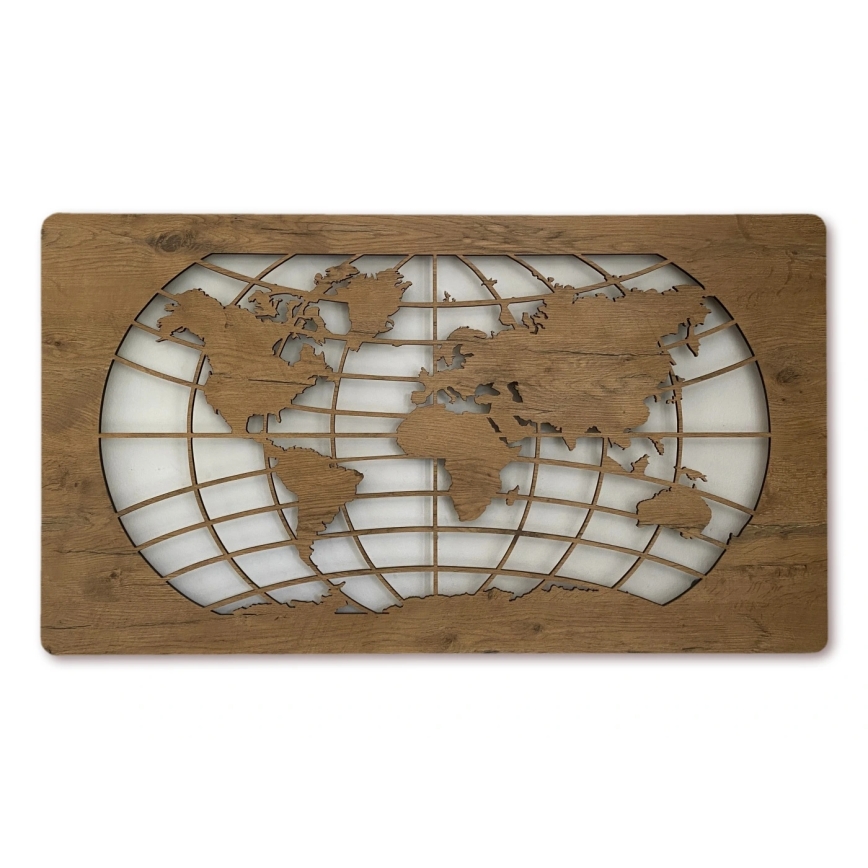 Li-Go 4868/DUB2 - Stmievateľná LED nástenná dekorácia LED/24W/230V 110x60 cm dub/Mapa sveta rovnobežky