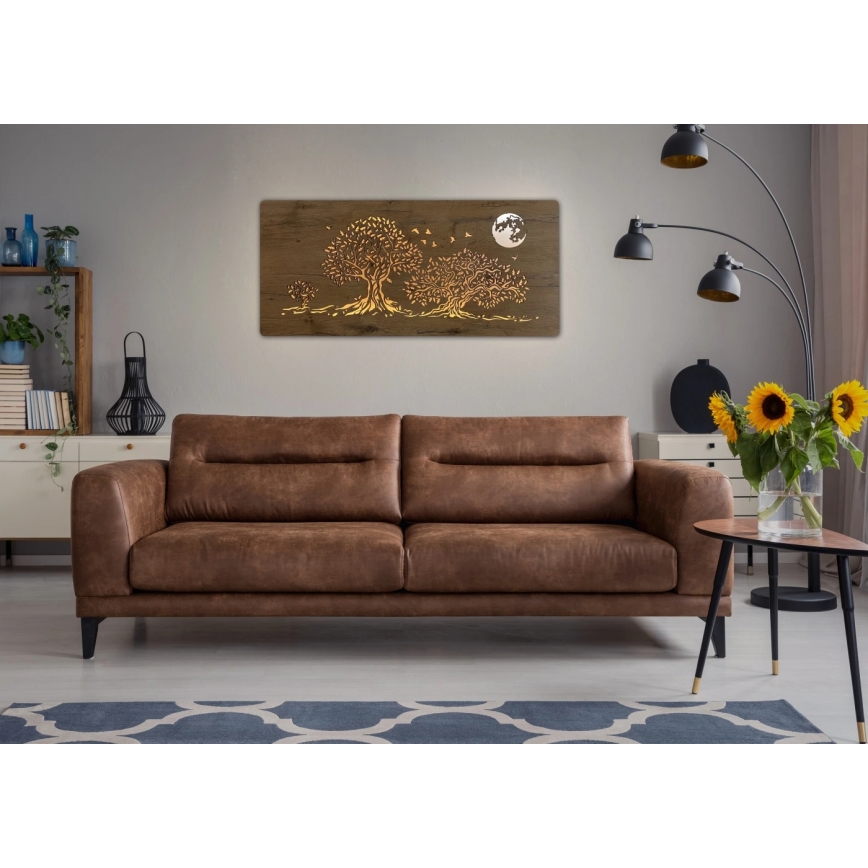 Li-Go 5042/DUB2 - LED stmievateľná nástenná dekorácia LED/24W/230V 110x50 cm dub/Tri duby a mesiac