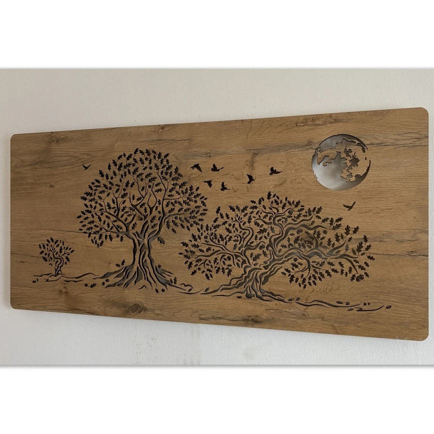 Li-Go 5042/DUB2 - LED stmievateľná nástenná dekorácia LED/24W/230V 110x50 cm dub/Tri duby a mesiac