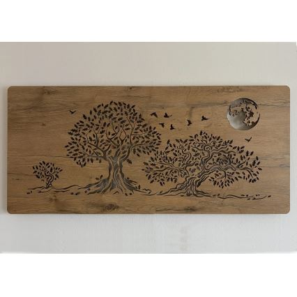 Li-Go 5042/DUB2 - LED stmievateľná nástenná dekorácia LED/24W/230V 110x50 cm dub/Tri duby a mesiac