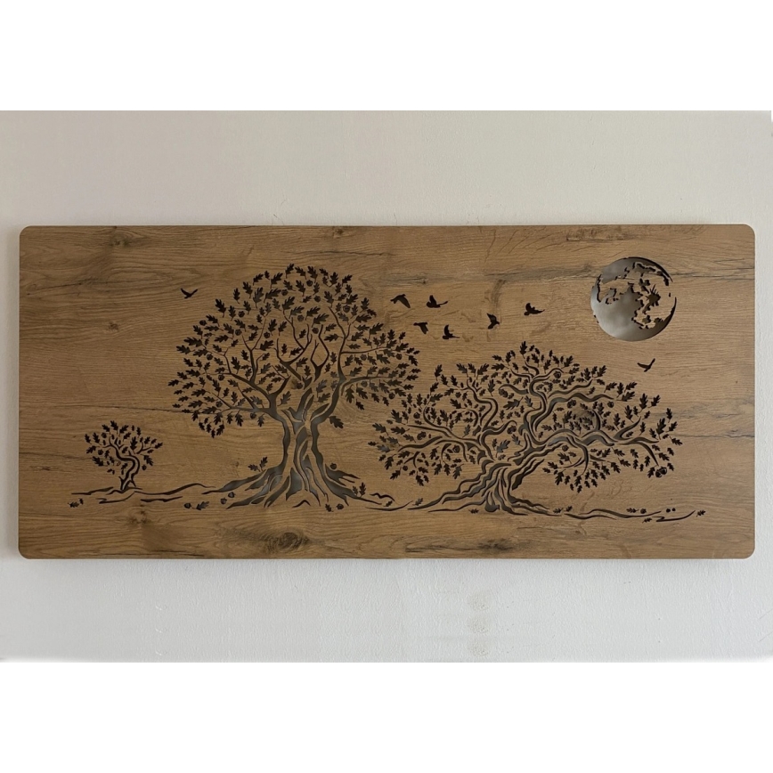 Li-Go 5042/DUB2 - LED stmievateľná nástenná dekorácia LED/24W/230V 110x50 cm dub/Tri duby a mesiac