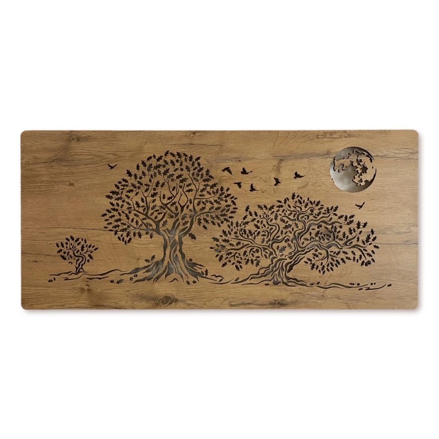 Li-Go 5042/DUB2 - LED stmievateľná nástenná dekorácia LED/24W/230V 110x50 cm dub/Tri duby a mesiac