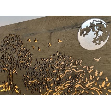 Li-Go 5042/DUB2 - LED stmievateľná nástenná dekorácia LED/24W/230V 110x50 cm dub/Tri duby a mesiac