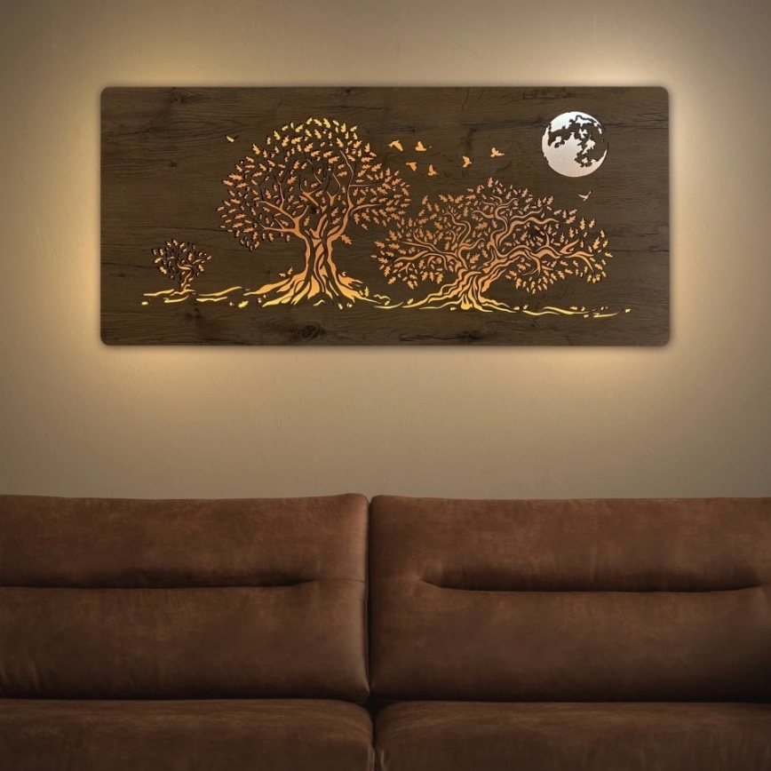 Li-Go 5042/DUB2 - LED stmievateľná nástenná dekorácia LED/24W/230V 110x50 cm dub/Tri duby a mesiac