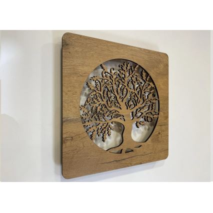 Li-Go 5275/DUB2 - LED stmievateľná nástenná dekorácia LED/10W/5V 20000 mAh 42x42 cm dub/Dub v kruhu + diaľkové ovládanie