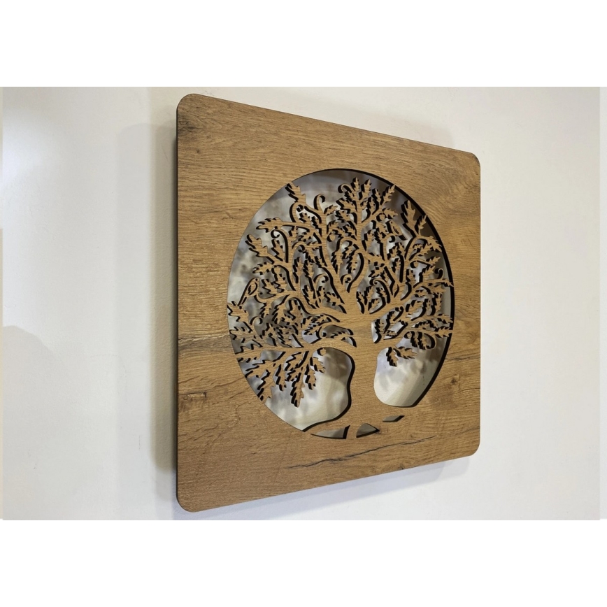 Li-Go 5275/DUB2 - LED stmievateľná nástenná dekorácia LED/10W/5V 20000 mAh 42x42 cm dub/Dub v kruhu + diaľkové ovládanie