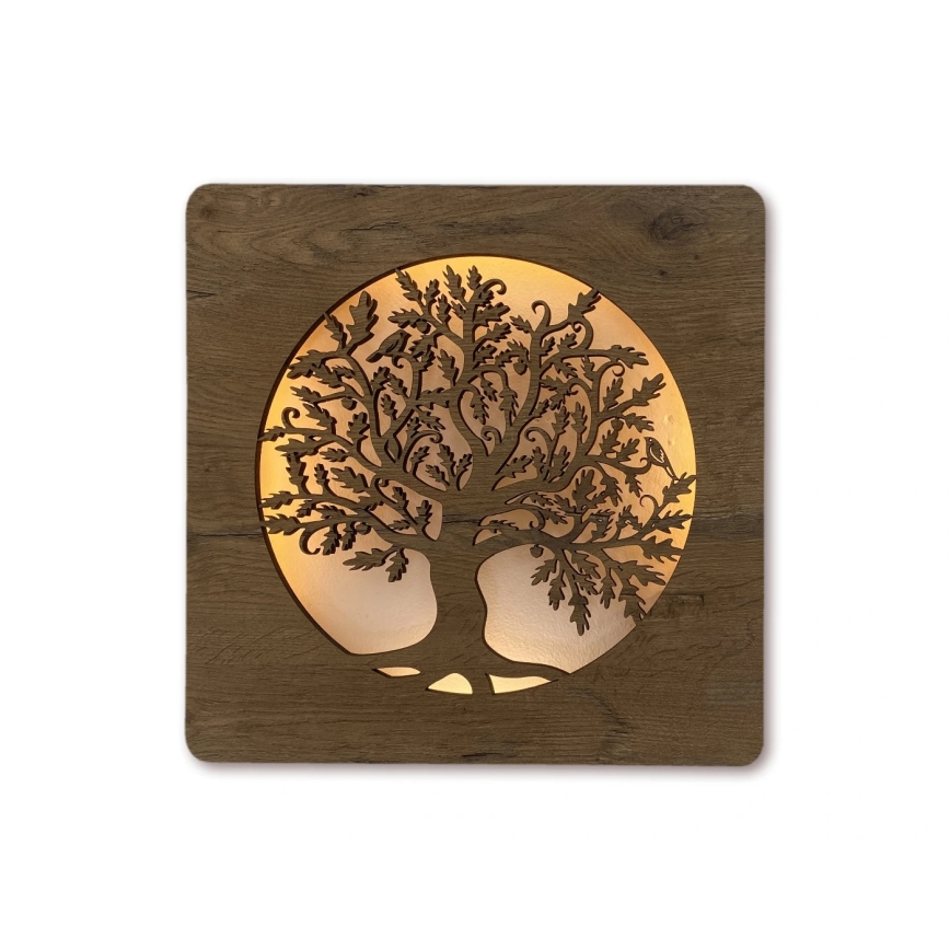 Li-Go 5275/DUB2 - LED stmievateľná nástenná dekorácia LED/10W/5V 20000 mAh 42x42 cm dub/Dub v kruhu + diaľkové ovládanie