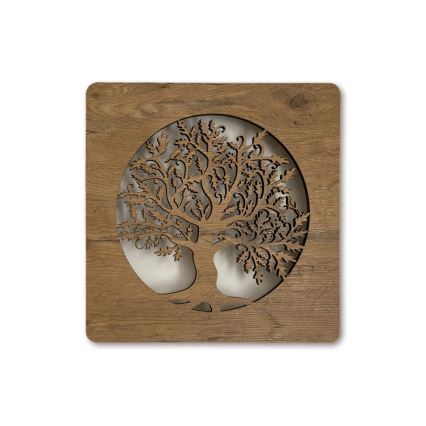 Li-Go 5275/DUB2 - LED stmievateľná nástenná dekorácia LED/10W/5V 20000 mAh 42x42 cm dub/Dub v kruhu + diaľkové ovládanie