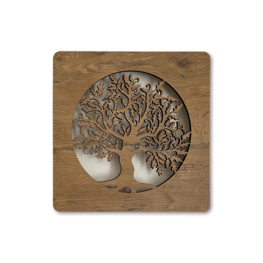 Li-Go 5275/DUB2 - LED stmievateľná nástenná dekorácia LED/10W/5V 20000 mAh 42x42 cm dub/Dub v kruhu + diaľkové ovládanie