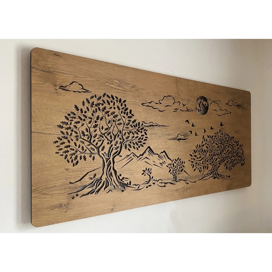 Li-Go 5478/DUB2 - LED Stmievateľná nástenná dekorácia LED/24W/230V 130x60 cm dub/Štyri duby a mesiac