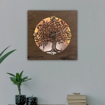 Li-Go 5652/DUB2 - LED stmievateľné hodiny LED/10W/5V 20000 mAh 42x42 cm dub/Dub v kruhu + diaľkové ovládanie